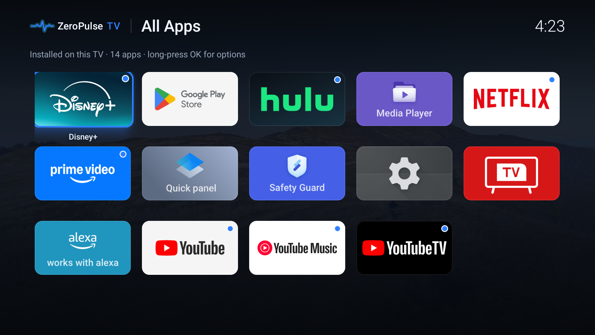 Real ZeroPulse TV All Apps screen